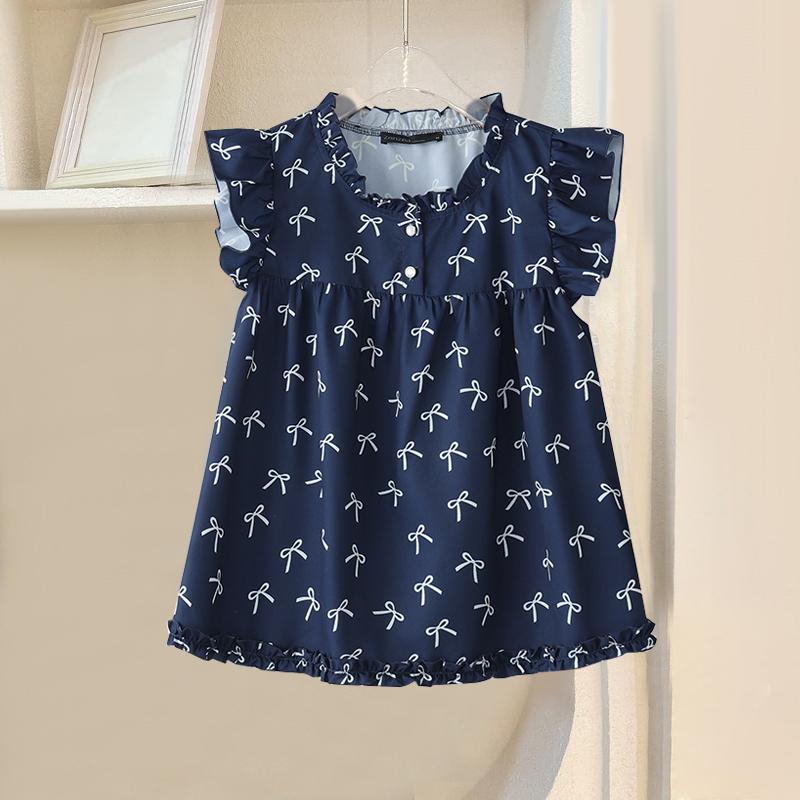 

ZANZEA Женские повседневные топы-майки без рукавов с круглым вырезом, оборками и принтом с бантом 4XL темно-синий