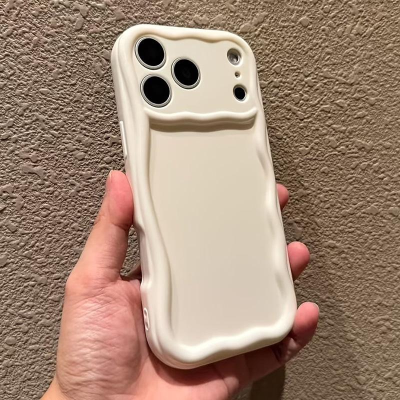 Solid Color Oval Curly Wave Bumper Phone Case For 17 17E 16 16E 15 14 13 12 11 Pro Max 14 15 16 Plus Soft Silicone Cover