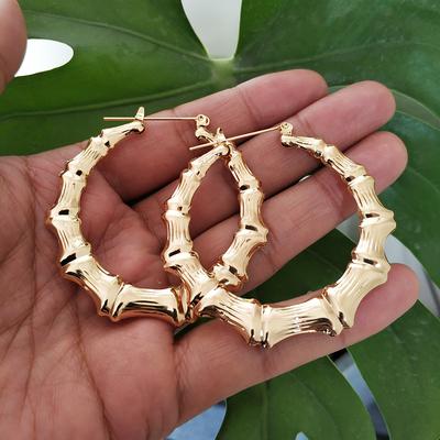 SoHot Trendy Bamboo Hoop Earrings Women Female Gold Copper Color Color Classic Zircon