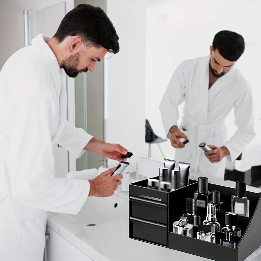 Men's Plastic Organizer with Adjustable Shelves for Skincare, Perfume & Toiletries. Sturdy & Space-Saving. Ideal Gift!