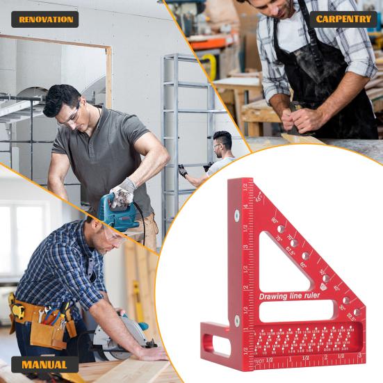 3D Multi-Angle Measuring Ruler High Precision Aluminum Alloy Triangle Ruler with 6-Hole Design Positioning