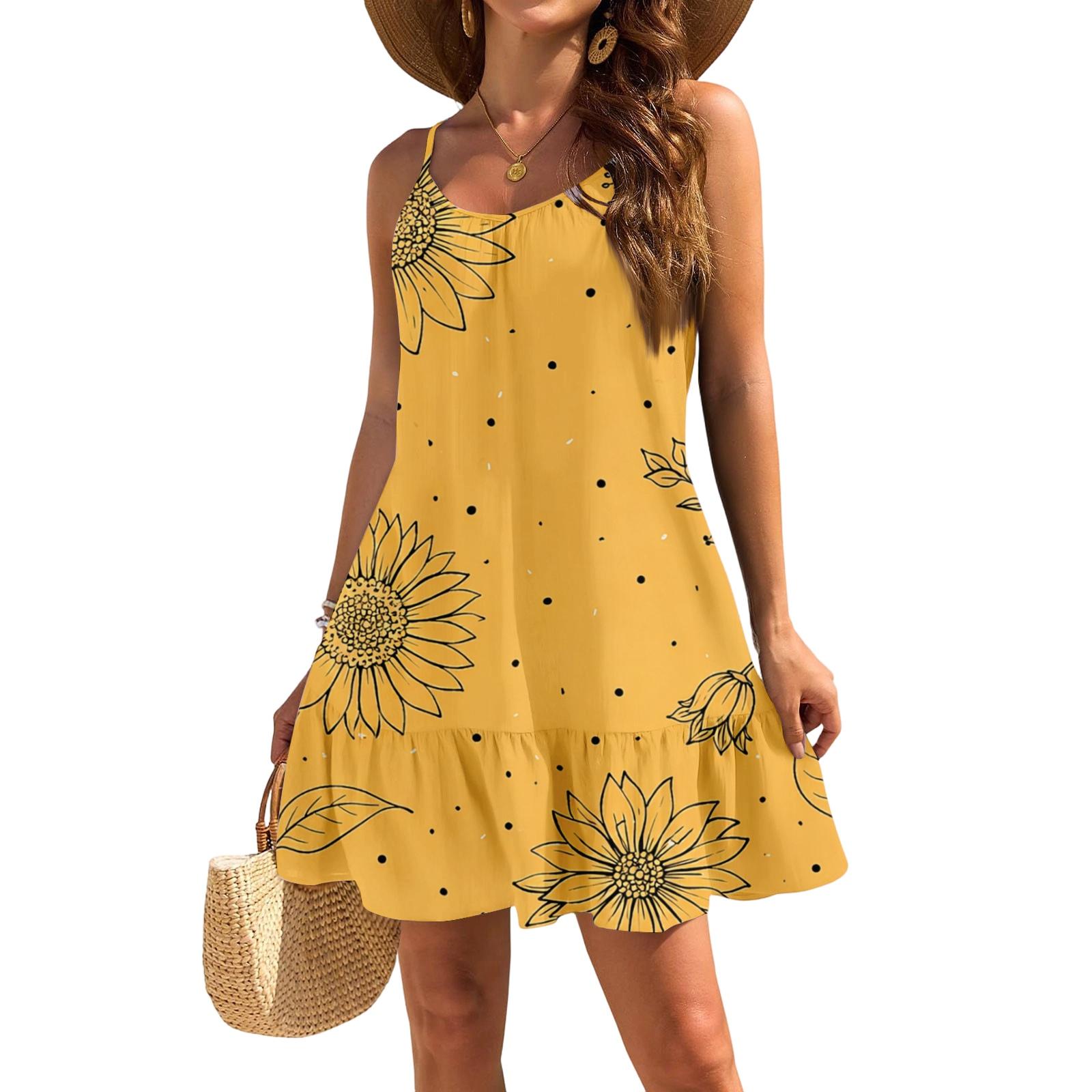 

Women s Sleeveless Sling Loose Casual Elegant Beach Floral Print Dress XL жовтий
