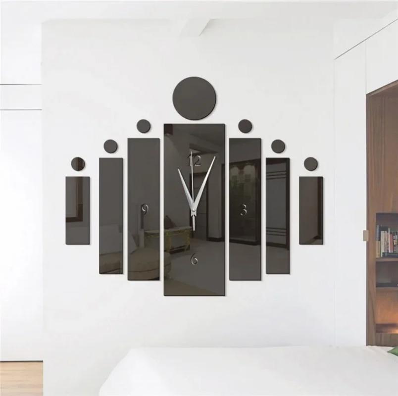Modern Wall Clock Mirror Silver 3D Big Quartz Watch for Living Room Home Decoration Silver Stickers