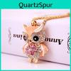 Elegantes Kristallanhänger Vintage Punk Stil Strass Eule Lange Halskette für Damen