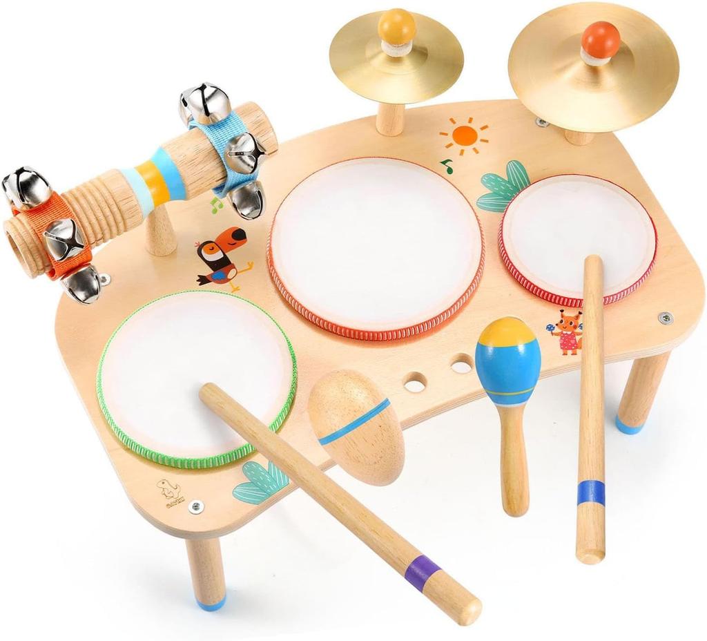 OATHX Kids Drum Set 11 In 1 Musical Instrument for Preschool Educational Musical Montessori Toddler Drum Percussion Birthday Gift for Boys and Ages -