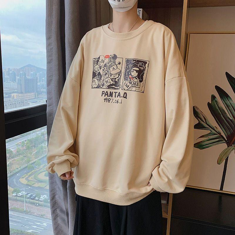 2023 New Spring and Autumn Fashion Korean Edition Trendy Loose Casual Round Neck Print Pullover Boys' Hatless Oversize Sweater