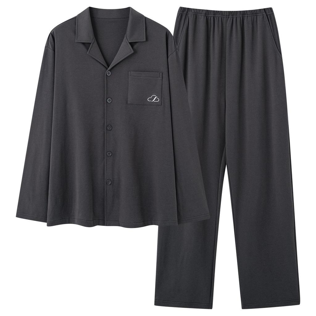 Men's Spring & Autumn Long-Sleeved Cotton Cardigan Pajama Set with Pants