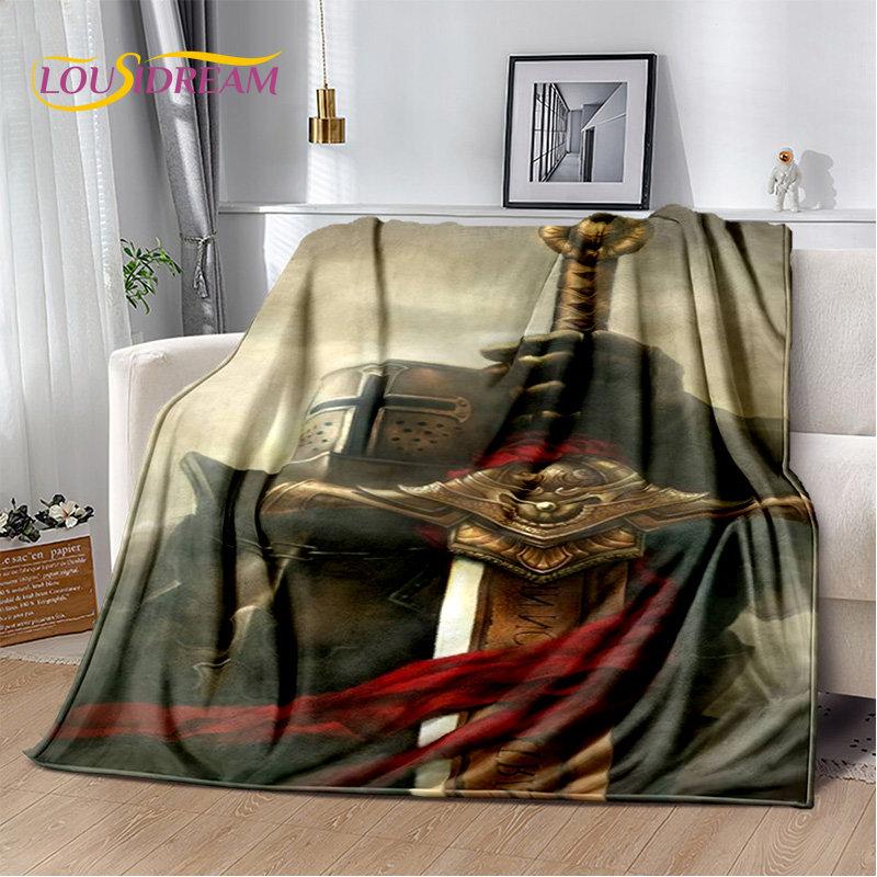 Cavalier Knight Templier Crusaders Joc pătură moale de pluș, pătură de flanel pătură pentru sufragerie dormitor pat canapea picnic