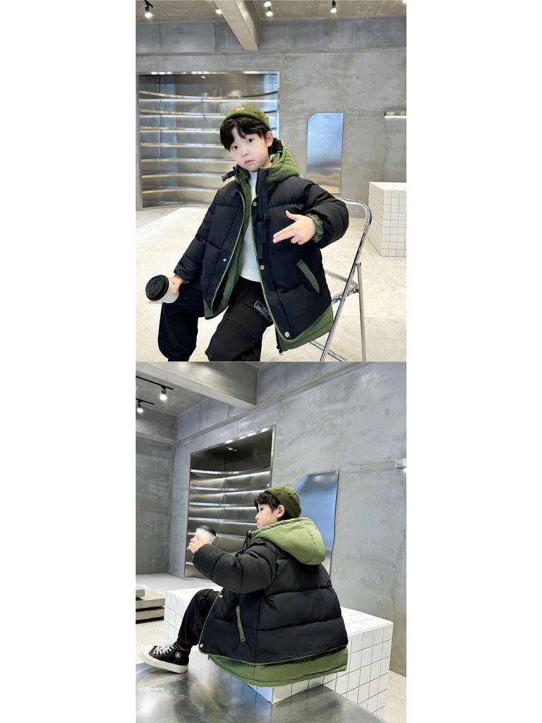 Boys' 2025 Fleece-Lined Winter Coat: Trendy, Thick & Warm for Middle & Big Kids