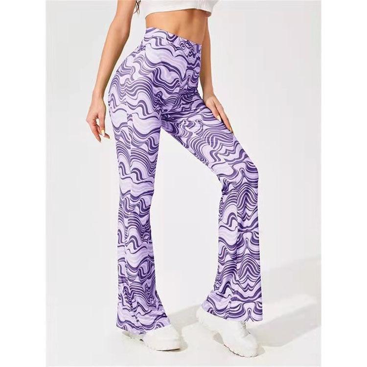 Damen-Hose, ausgestellte Hose mit Wasser-Ripple-Print, schmale Passform, Outdoor-Sport, Yoga, lässige Jogger