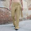 Men's Lace-up Wrap High Waist Long Casual Straight Pants Trousers
