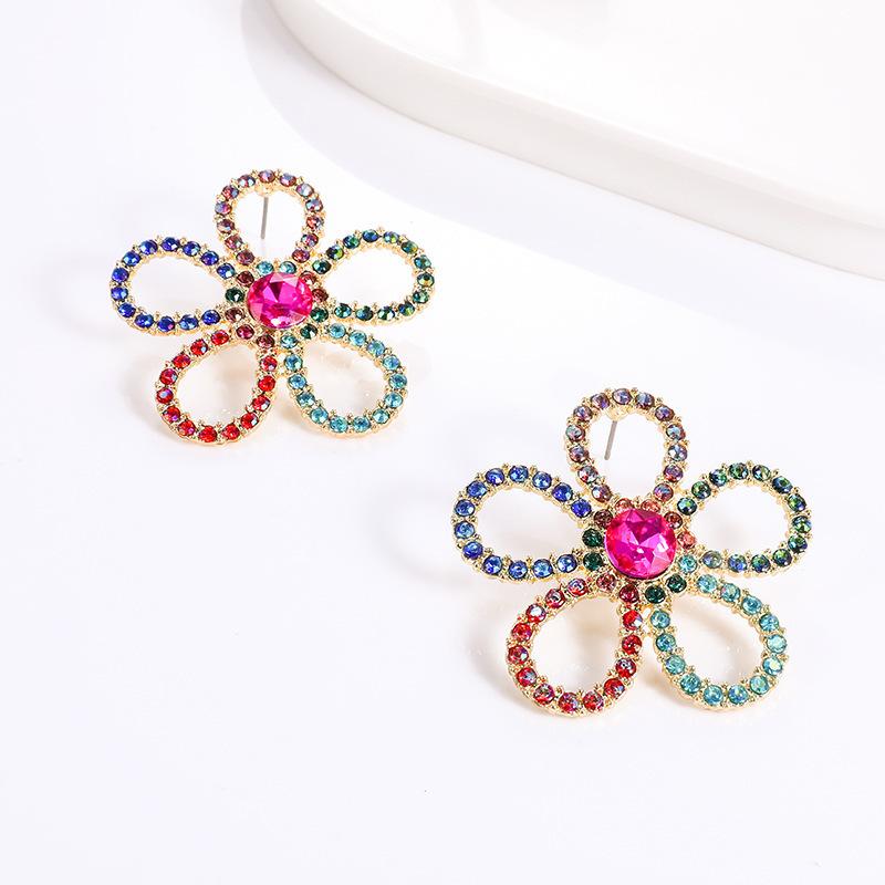 

S925 silver needle European and American small colorful ins diamond-encrusted sunflower stud earrings temperament versatile Korean female ears White k silver