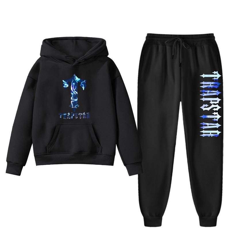 Womens Winter Casual Hooded Sweatshirt Pants Set With Print Loose Fit Streetwear