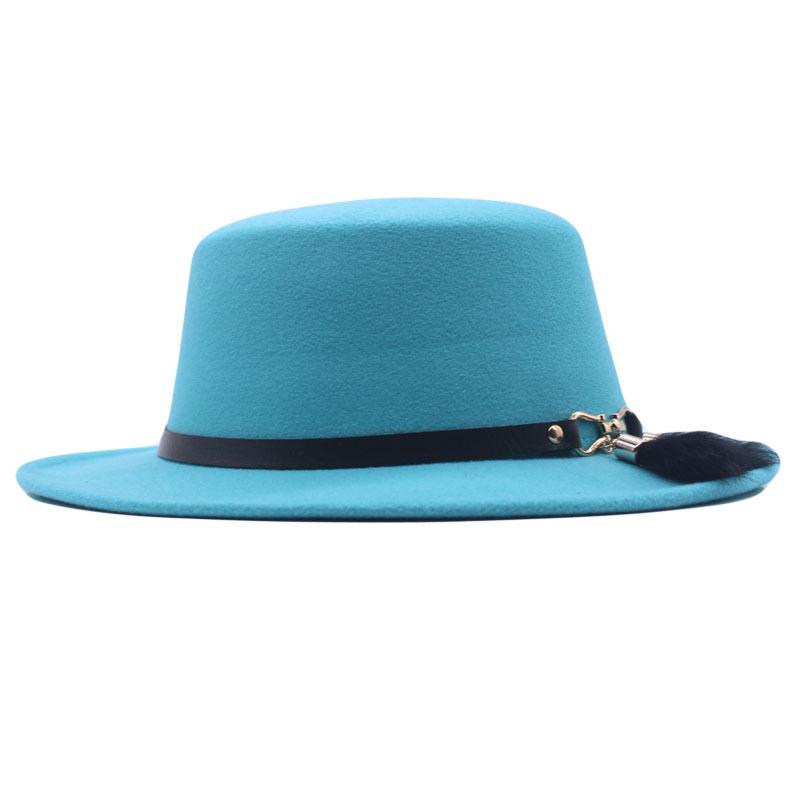 Nouveau chapeau haut de forme à dessus plat pour l'automne et l'hiver, accessoires en fourrure de lapin, chapeau en laine, chapeau panama jazz, chapeau en feutre à larges bords
