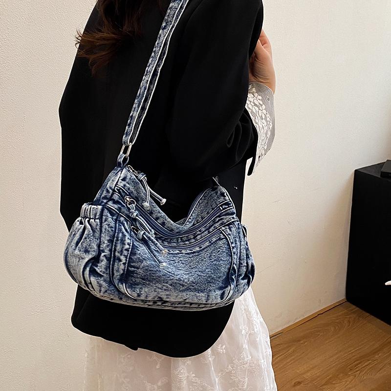 Borsa a tracolla grande da donna, in denim vintage, da pendolare, con tracolla a spalla