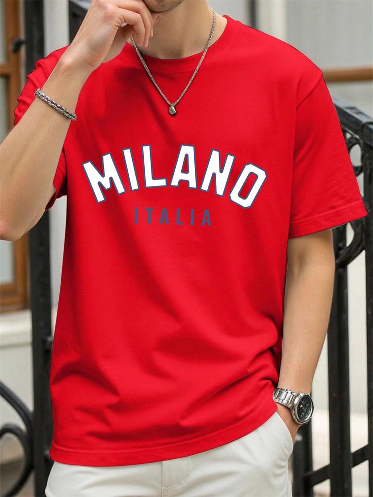 Milano Włochy Nadruk Litery Retro Koszulka Męska Luźna Bawełniana Koszulka Modna Letnia Odzież Unisex Uniwersalna Streetwear