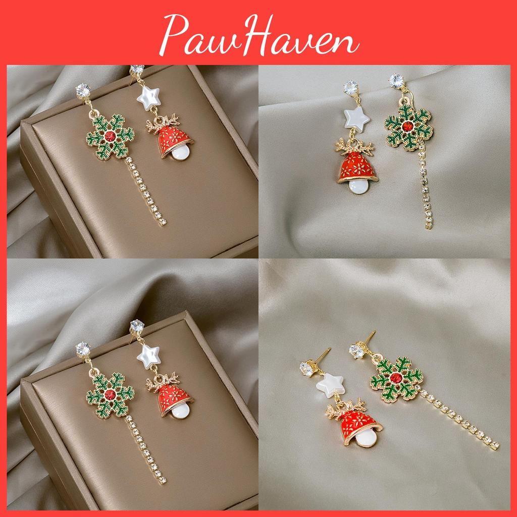 Christmas Snowflake Santa Bell Drop Earrings With Alloy Material For Holiday Gift Idea