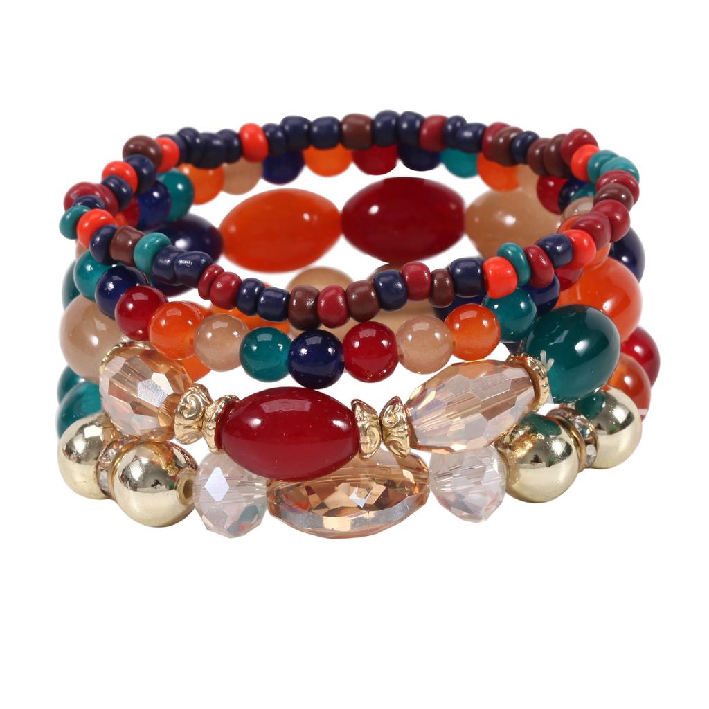 Bohemian Beaded Bracelet Fashion Jewelry Wholesale Imitation Agate Crystal Rhinestone Elastic Bracelet Four Packs