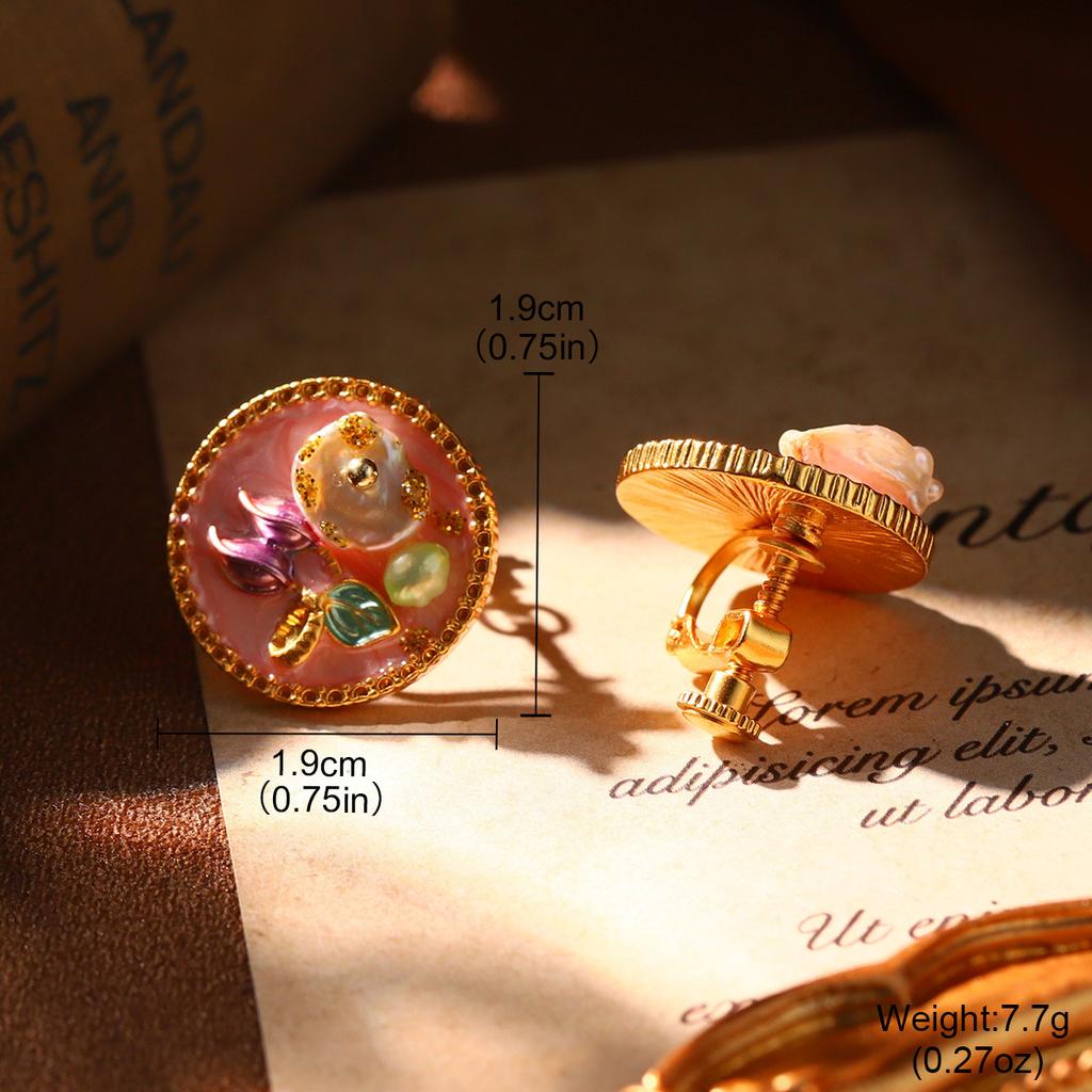 French court style natural pearl oil painting series niche high-end earrings retro new love geometric earrings women