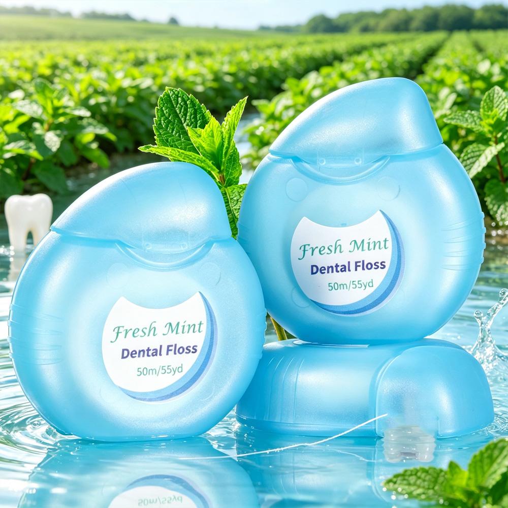 (Affordable Peppermint Dental Floss Roll) 2PCS - Smooth and High Tensile Force -50m/roll - Oral Cleaning Interdental Tool