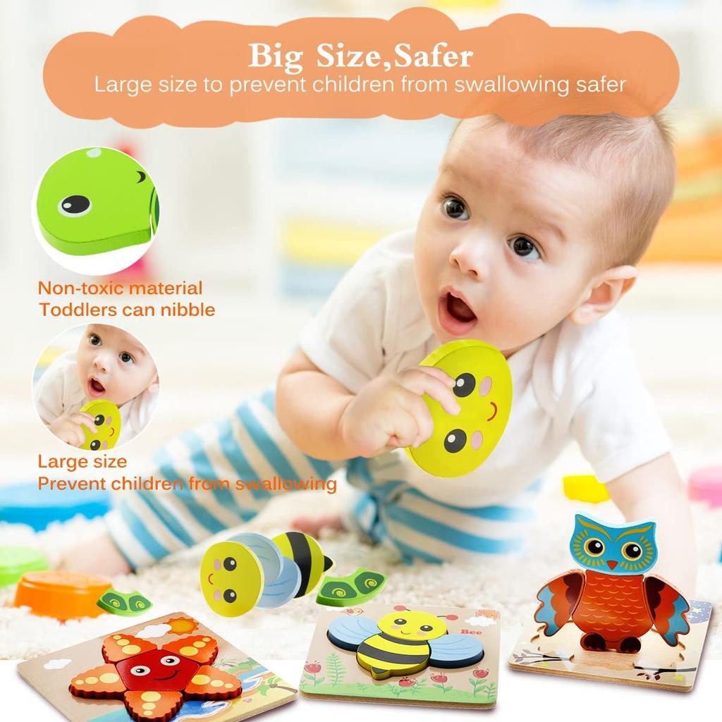 Montessorri Toys Education Wooden 3d Puzzle Cartoon Animals Learning Cognition Intelligence Puzzle Game Colorful Baby Toys Gifts