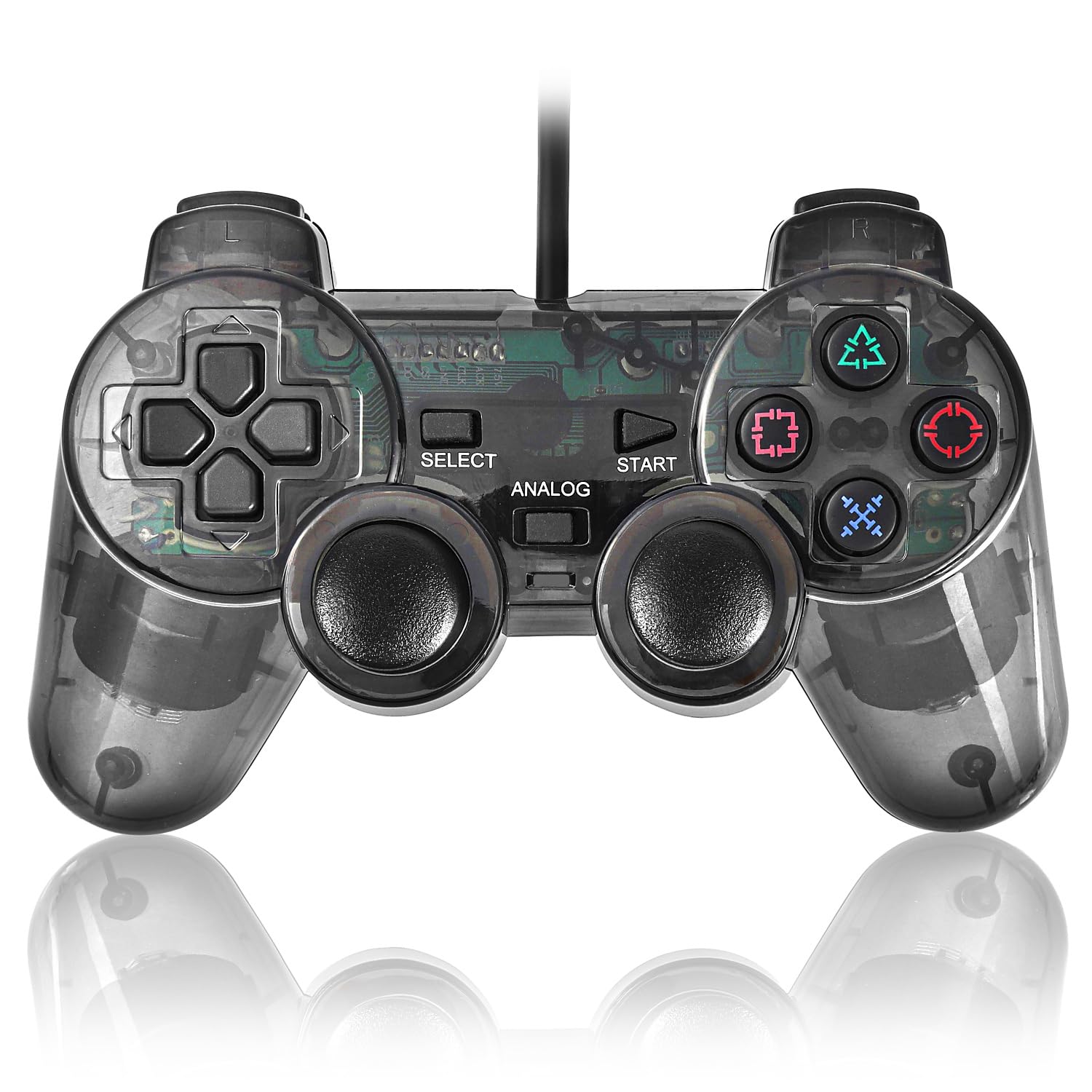 

K&SGAMER PlayStation 2 Wired Controller, Compatible with PlayStation 2, PS2 Analog Controller (Clear Black)