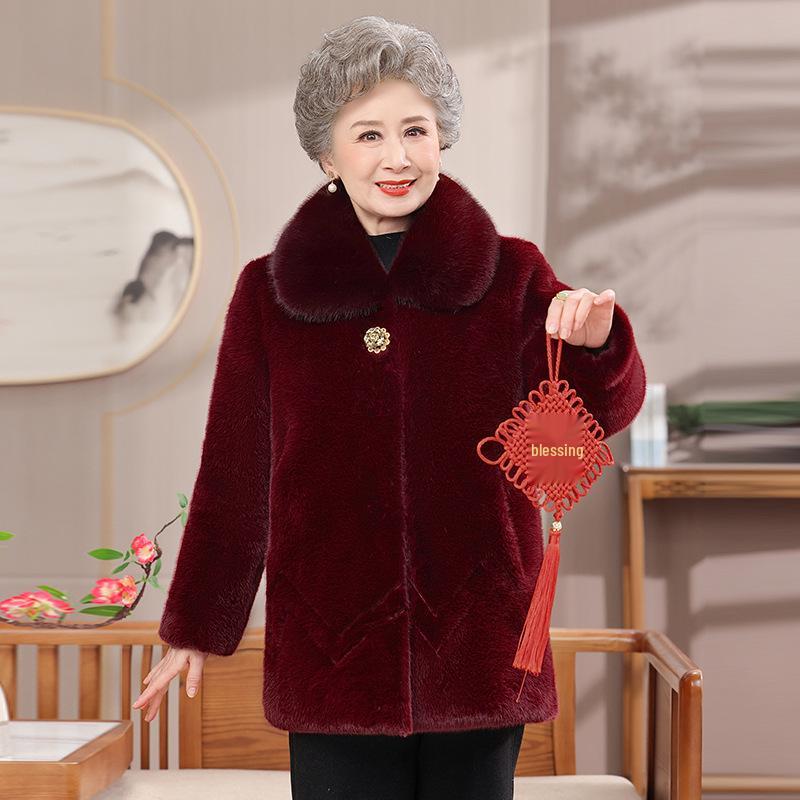 Mother's Plus Velvet Thick Mid-Length Coat for Elderly Women – Warm Cotton Jacket for Winter