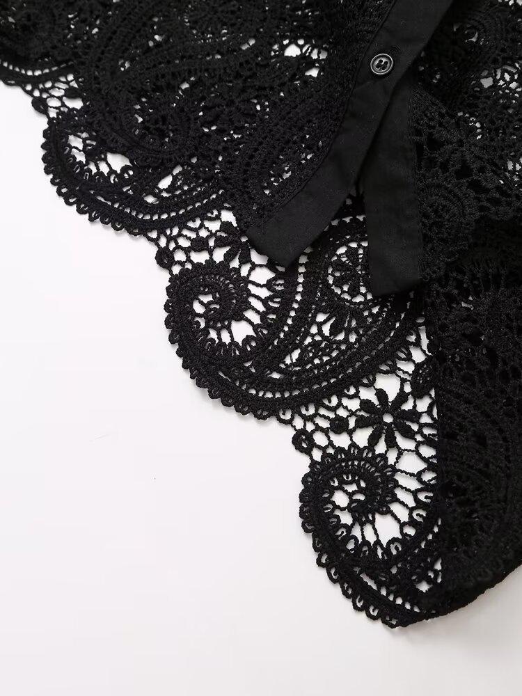 European & American Retro Crochet Knit Hollow Long Sleeve Women's Shirt