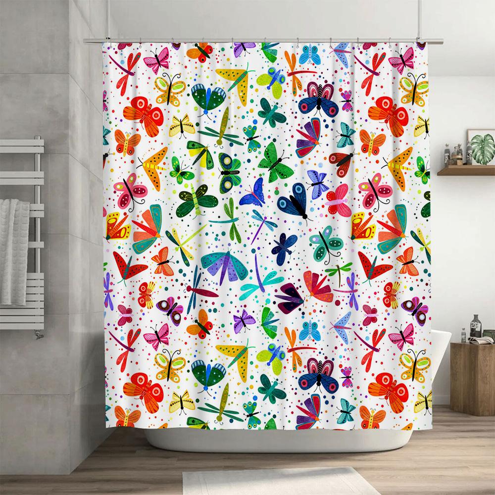 Colorful Butterfly Shower Curtain: Bright Floral Print Fabric Shower Curtains for Bathrooms Waterproof Home Decor 72 x 84 Inches
