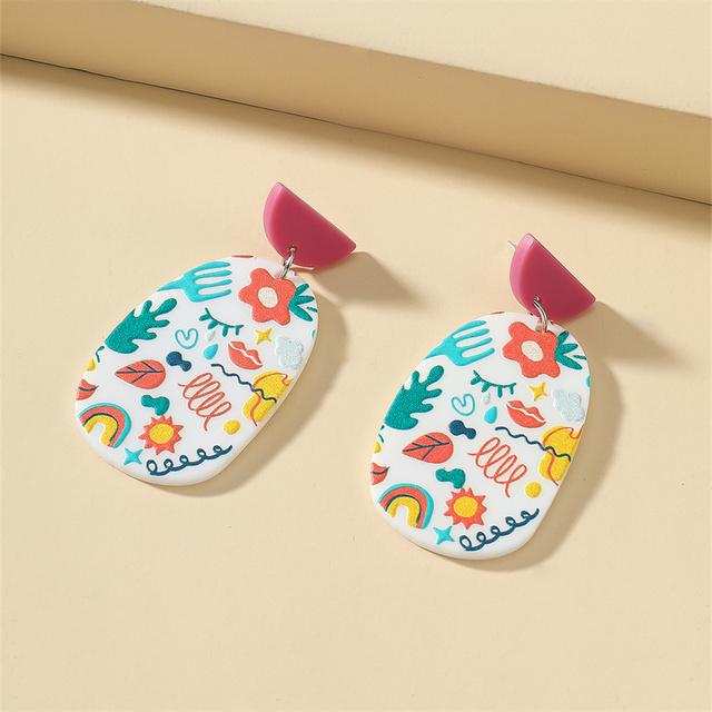 Retro Flower Temperament Kontrast Kolor Kwadratowe Kolczyki Akrylowe Proste Cukierkowe Kolczyki Wiszące Piercing Oreja