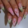 24 PEZZI Unghie Finte Francesi Bianche Design Semplici 3D Fiori Rossi Mandorla Press on Nails con Perla Unghie Finte per Donne Punte Indossabili