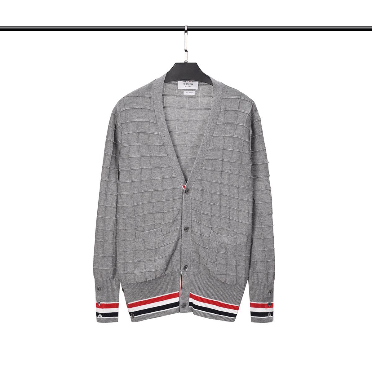 

TB BROWIN Striped V-Neck Wool Cardigan Sweater - Urban Casual Style Knitwear Coat Extra Large серый