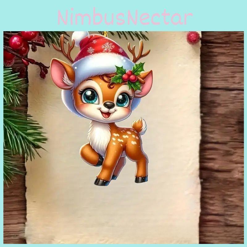 Acrylic Christmas Car Ornament With Deer Tree Motif Rearview Decoration Mirror