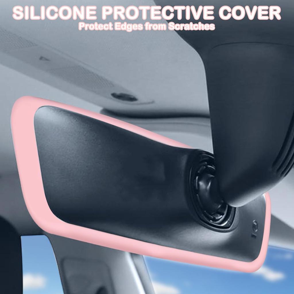 Rückspiegelabdeckung Zubehör, Auto Schutzrahmen Silikon Automobil Spiegelrahmen Kompatibel mit Modol 3 Y, Rosa Auto Zubehör (Rosa)