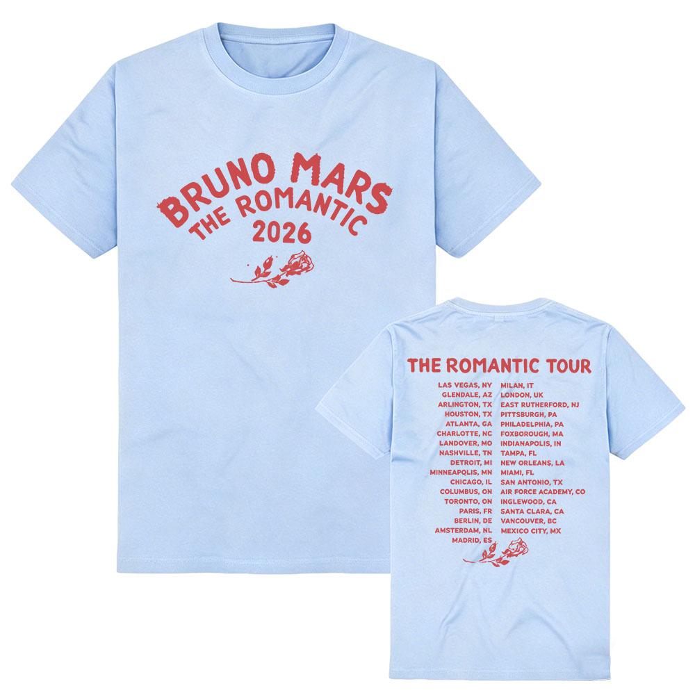 BRUNO MARS The Romantic Tour Tees Short Sleeve Cotton Tees Summer Female Tshirts Unisex Streetwear Casual Graphic Print T Shirt