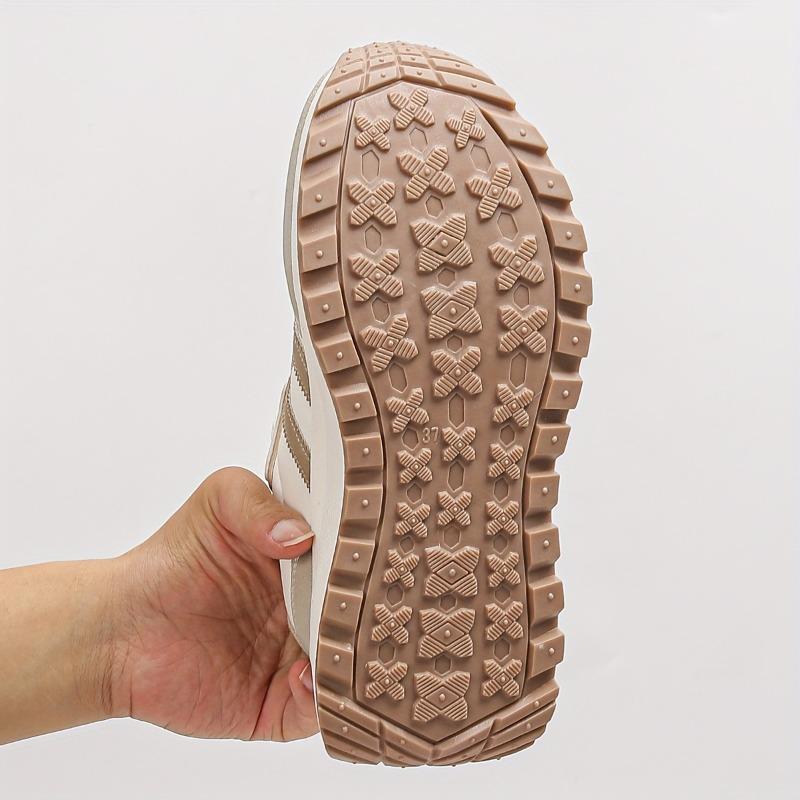 Women's Low-Top Sneakers - White & Beige Lace-Up Shoes, Synthetic Cover Upper, Cushioned Rubber Sole for Everyday & Formal Outfits - Fall Shoes