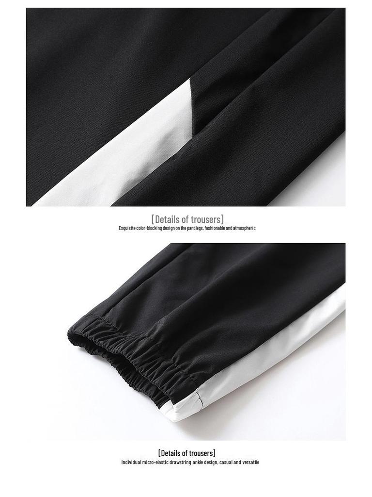 Men's Patchwork Color Block Hooded Jacket & Athletic Set for Spring/Autumn