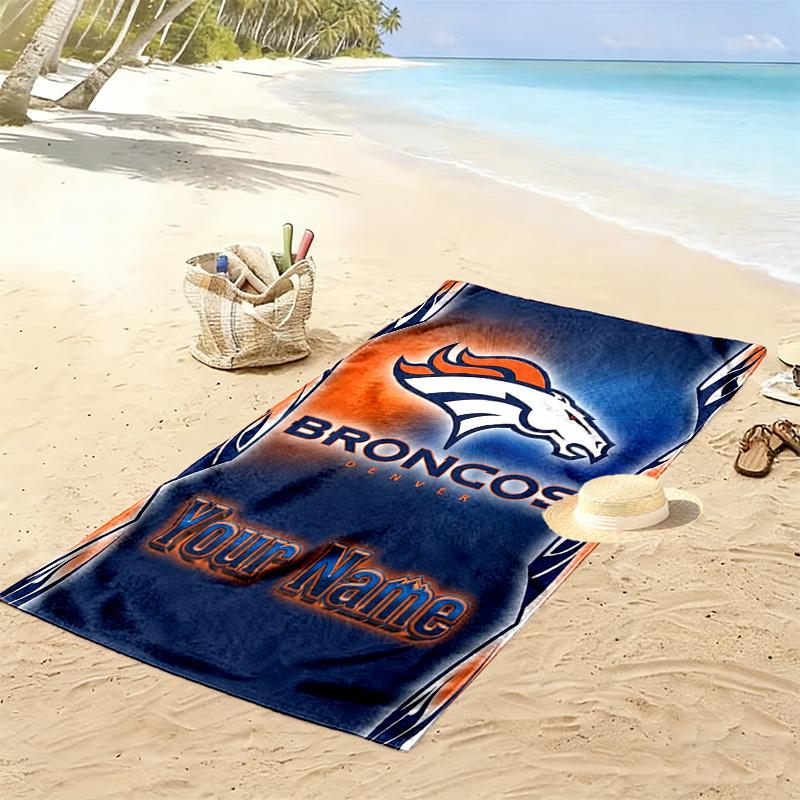 Name Custom Denver Broncos Logo Print Beach Towel, Large Soft Quick Dry Towel for Beach Camping Swimming