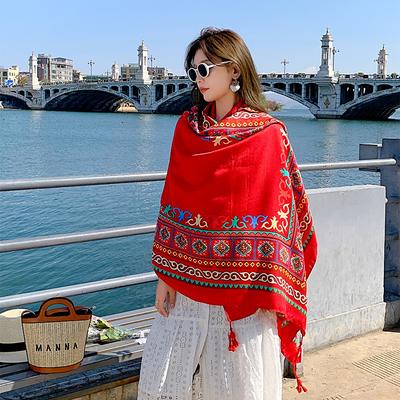 Sunscreen Shawl Women's Summer Thin Travel Big Scarf Desert Silk Scarf Ethnic Style Scarf Seaside Beach Scarf