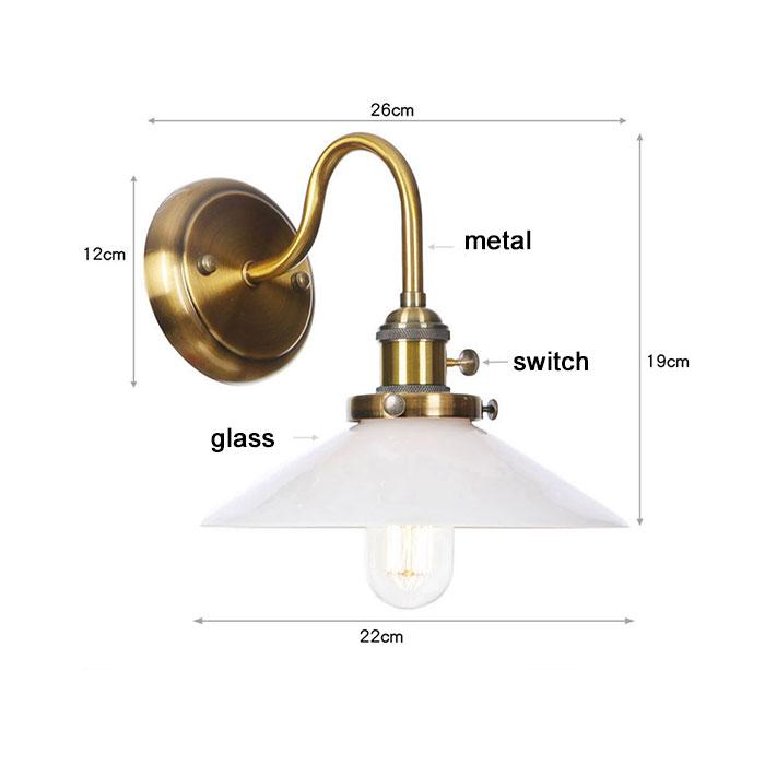 Vintage Brass Switch Wall Sconces, Amber Clear or White Glass Shade Wall Lights,Gold Bathroom Vanity Light Fixtures