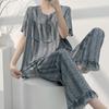 Short-sleeved Trousers Cotton and Silk Pajamas Women's Summer Thin Suit Japanese Sweet Anti-bumps Can Be Worn Outside Cotton Silk Loungewear