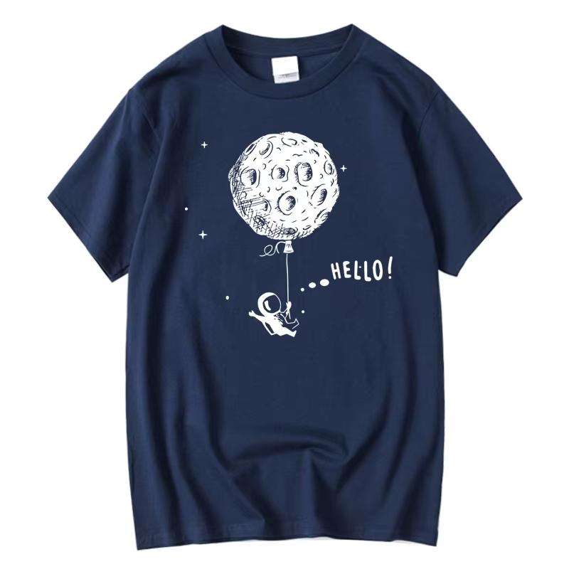 Cute Astronaut Moon Balloon Graphic Tshirt Unisex Unisex Universe Space Hello Print Casual Short Sleeve Crew Neck Tee