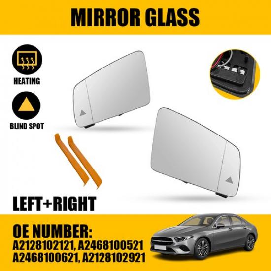 2X Clear Mirror Glass Heated+Blind Spot Kit For Mercedes-Benz CLA C117 2013-2018