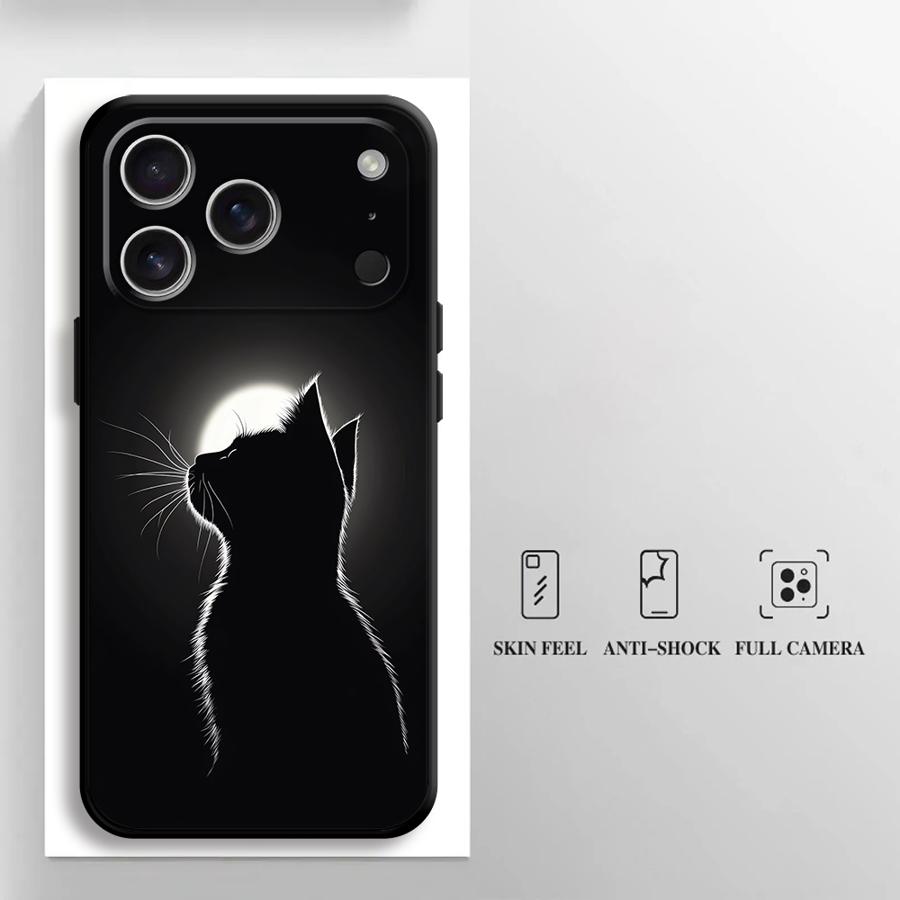 Hülle für Apple iPhone 17 Pro Max 14 15 Pro 7 8 13 11 12 Air XR XS MAX 16 Funda Handyhülle Schwarze Mondkatze