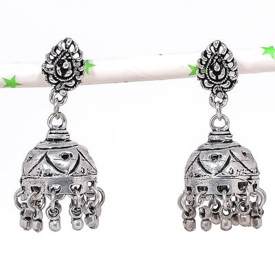 Natural Indian Look Jhumki Gemstone Silver Tribal Bali Earring 1.69" F3u25