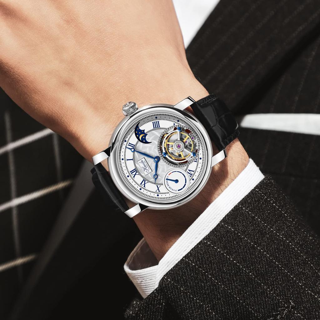 HAOFA Watch Tourbillon Mechanical Manual Winding Power Reserve Display Hollow Dial Moon Phase Stylish Luxury Sapphire Glass Popular Waterproof Gift
