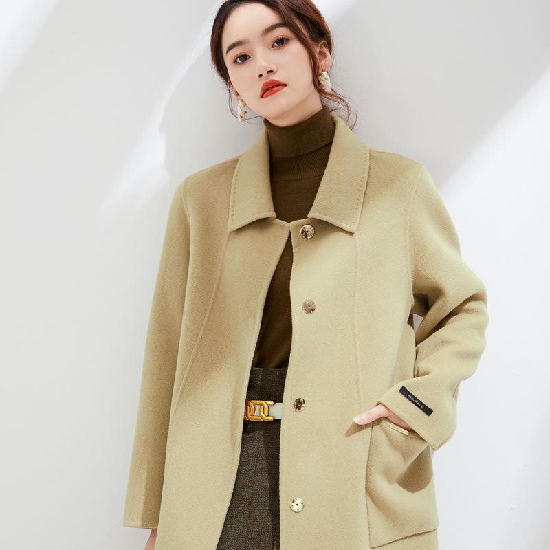 2024 Autumn/Winter Slim Fit Double-Faced Wool Coat, Large Size, Cashmere Blend