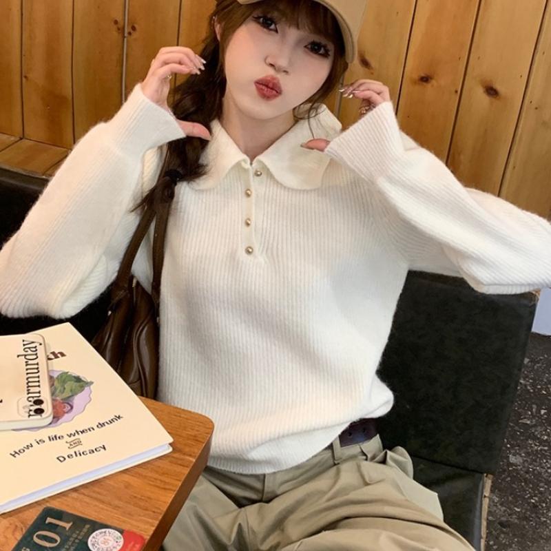 Jesienna moda Slim Fit Solidne swetry damskie Moda Nowa Zima Polo Kołnierzyk Dzianinowy Sweter Damski Długi Rękaw Baza Casual Pullover Dzianiny 24876