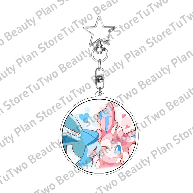Girly Heart Acrylic Anime Sylveon Espeon Glaceon Eevee Cartoon Keychain Key Chains Keyrings Jewelry Fans Gifts Accessories Toys