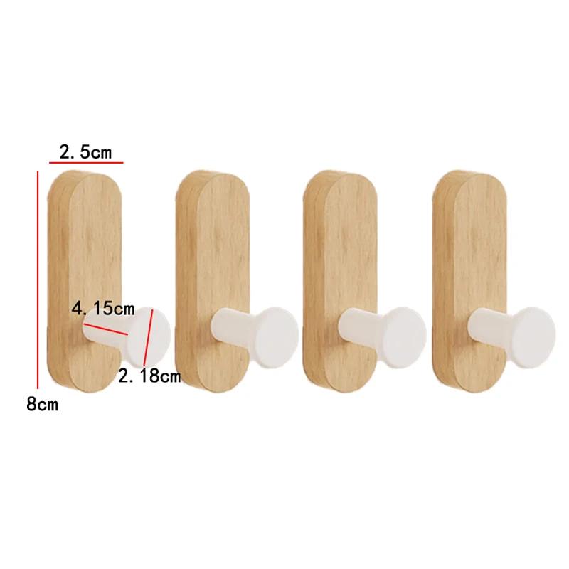 Solid Wood Handle Clothes Hook Coat Hook Wall-mounted Punch-free Door Clothes Hanger Pebble Shape Cabinet Door Kitchen Organizer